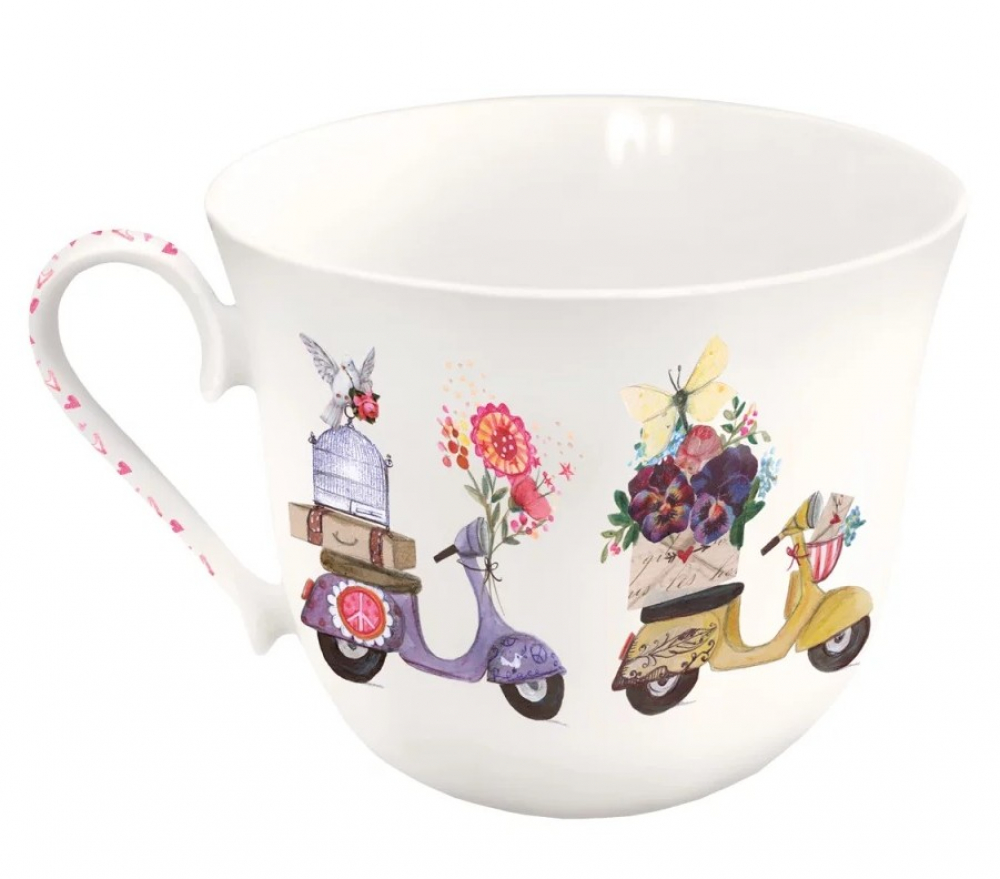 Detailreiche „Das Leben ist ein Reise“ Tasse von Silke Leffler aus feinem Porzellan – mit 400 ml und Geschenkverpackung